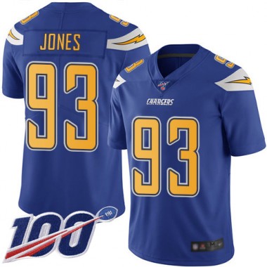 Los Angeles Chargers NFL Football Justin Jones Electric Blue Jersey Men Limited #93 100th Season Rush Vapor Untouchable